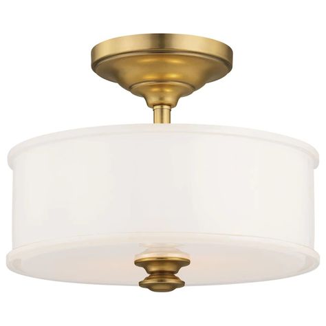 Minka Lavery Harbour Point 2-Light 13.5-in Liberty Gold Incandescent Semi-flush Mount Light in the Flush Mount Lighting department at Lowes.com New Home Lighting, Art Deco Ceiling Light, Art Deco Ceiling, Gold Ceiling Light, Gold Ceiling, Nate Berkus, Minka Lavery, Flush Mount Lights, Semi Flush Lighting