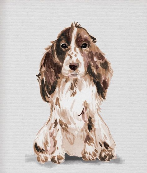 Spaniel Watercolour, Cocker Spaniel Watercolor Paintings, Watercolor Cocker Spaniel, Watercolor Puppy, Dog Watercolor Painting, Spaniel Art, Puppy Art, 강아지 그림, Dog Projects