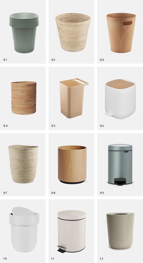 pretty everything : 21 attractive trash cans - almost makes perfect Bedroom Garbage Can Ideas, Cute Bathroom Trash Can, Bedroom Garbage Can, Trash Bin Aesthetic, Bathroom Garbage Can Ideas, Bathroom Trash Can Ideas, Aesthetic Trash Can, Bathroom Bins, Modern Trash Can