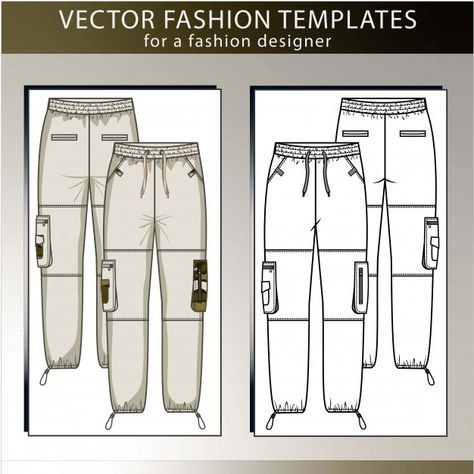 Pants fashion flat sketch template, carg... | Premium Vector #Freepik #vector #template Cargo Pants Flat Sketch, Cargo Pants Technical Drawing, Cargo Pants Template, Cargo Pants Drawing, Pants Fashion Illustration, Fashion Illustration Men, Fashion Sale Poster, Flat Sketch Template, Textile Garments