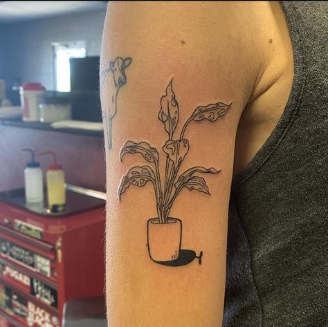 Easel Tattoo, Tattoo Inspiration Aesthetic, Hanging Plant Tattoo, Greenhouse Tattoo, Potted Plant Tattoo, Watering Can Tattoo, Teabag Tattoo, Houseplant Tattoo, House Plant Tattoo