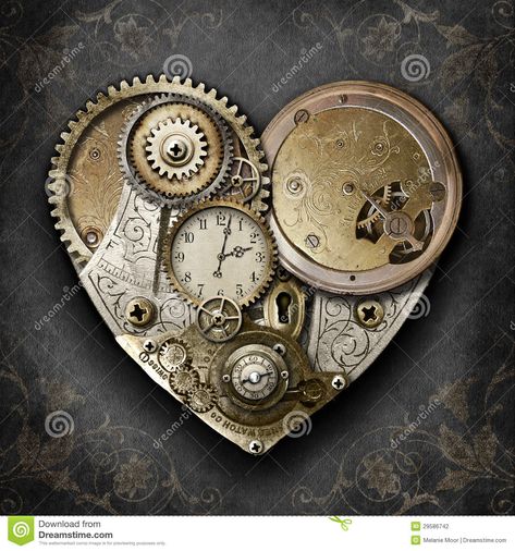 steampunk 3d abstract | Steampunk styled heart created with gears, cogs, watch & clock parts. Steampunk Images, Scrapbook Frame, Jewelry Facts, Clock Gears, Steampunk Heart, Steampunk Crafts, Steampunk Clock, Steampunk Hat, Book Page Art