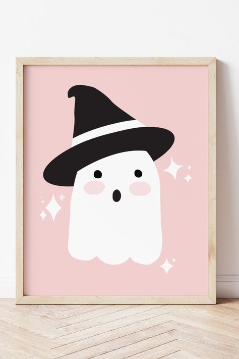 Pink Halloween Canvas, Pink Halloween Bathroom Decor, Pink Ghost Halloween Decor, Pink Ghost Blanket, Pastel Halloween Painting, Pink Halloween Prints, Pink Ghost Painting, Pink Ghost Decor, Pink Halloween Painting