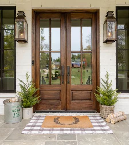 Torrance Rug curated on LTK Front Doors Ranch Style House, French Door Front Porch, French Cottage Front Door, Front Porch Doors, Antique French Front Doors, Front French Doors Entrance, Large Front Door Ideas, Double Front Entry Doors Wood, Front Door French Doors