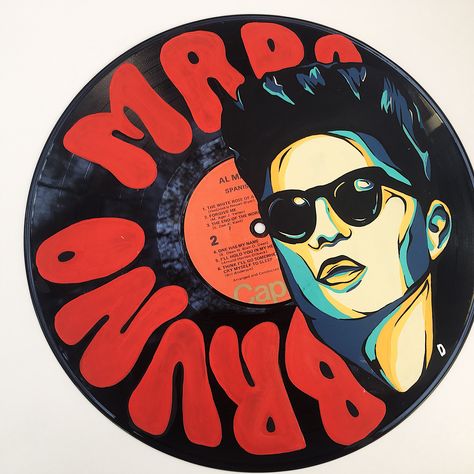 Bruno mars art Bruno Mars Art, Mars Art, Vinyl Record Art Ideas, Painted Records, Vinyl Paintings, Painted Vinyl Records, Record Painting, Vinyl Poster, Circle Canvas