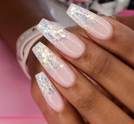 Ombre Nails With Glitter, Polygel Nail, Nails With Glitter, Queen Nails, Ombre Nails Glitter, Ombre Acrylic Nails, Polygel Nails, Her Nails, Long Acrylic Nails Coffin