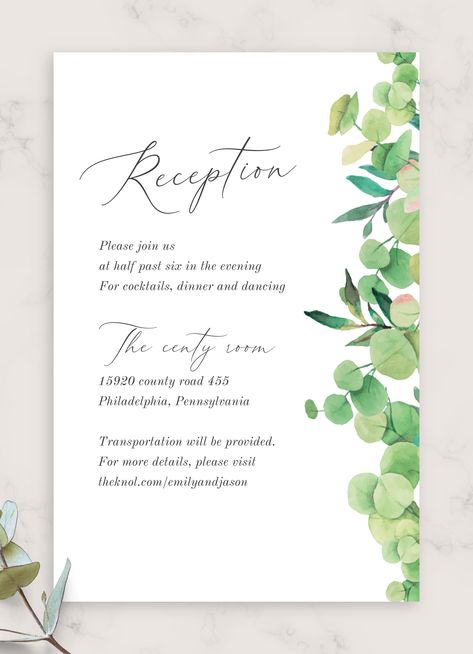 Reception Cards Invitation Design, Wedding Invitation Card Wording, Lush Greenery Wedding, Greenery Wedding Reception, Simple Wedding Invitation Card, Wedding Planning Checklist Printable, Wedding Reception Card, Wedding Reception Cards, Invite Design