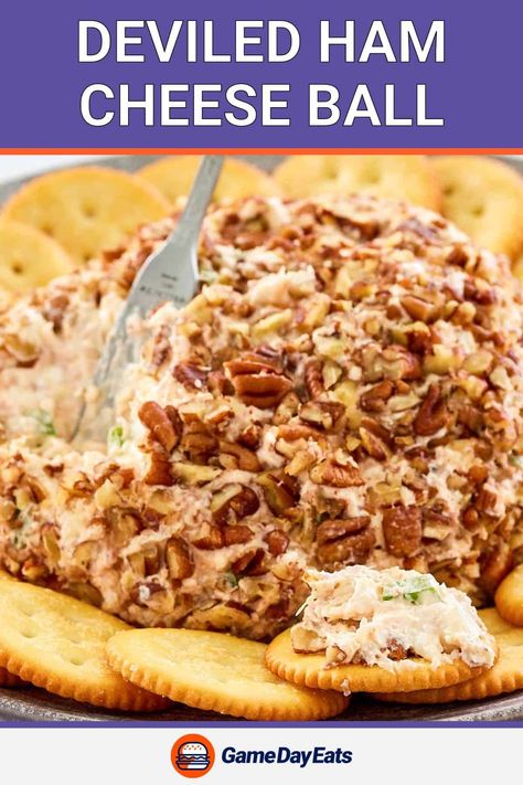 Deviled Ham Cheese Ball is a tasty appetizer great for any party or game day. Get the easy recipe and find out how to make the best cheese ball with deviled ham, cream cheese, pineapple, and pecans. Serve with crackers or fresh veggies for a low carb and keto friendly appetizer. Fruit Cheese Ball Recipes, Deviled Ham Cheese Ball Recipe, Ham And Cheese Ball Recipe, Ham Balls, Neufchatel Cheese, Cream Cheese Ball, Easy Ham, Chipped Beef, Cheese Ball Recipes