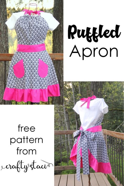 Ruffled Apron - free pattern from Crafty Staci Free Apron Pattern, Crafty Staci, Ruffled Apron, Apron Pattern Free, Apron Patterns, Apron Tutorial, Ruffle Apron, Apron Pattern, Sewing To Sell