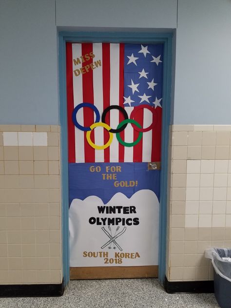 #classroom #door #olympics #february #winter #sports #teacher Olympic Theme Door Decorations, Olympic Theme Classroom Door, Olympic Classroom Door, Olympic Door Decorations For School, January Door Decorations Classroom, Classroom Olympics, School Olympics, January Door Decorations, Room Door Ideas