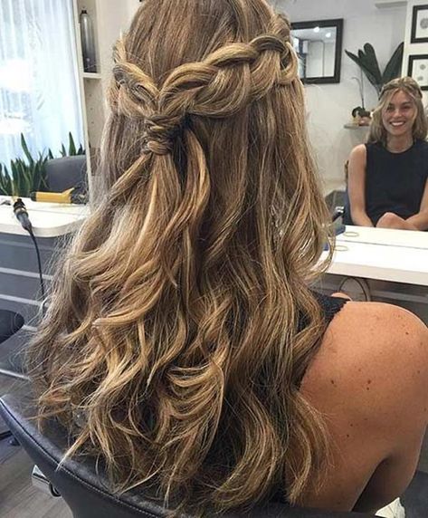 Pretty Braids - Half Up Half Down Hairstyles. #hair #hairstyles #hairstyleideas #hairstyleideas #halfup #halfuphalfdown #style #styles #girls #women #fashion #braids #braidedhairstyles Luxy Hair, Braided Half Up, Cute Curly Hairstyles, Fishtail Braid, Waterfall Braid, Prom Hairstyles For Long Hair, Wedding Hair Down, Braid Hairstyles, Half Up Half Down Hair