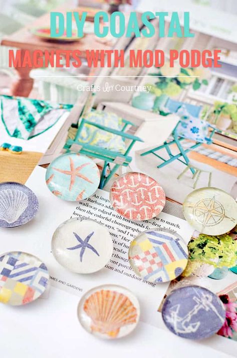 Diy Magnets, Mod Podge Crafts, Budget Crafts, Glass Magnets, Magnet Crafts, Diy Event, Beach Diy, Diy Spring, Paper Scissors