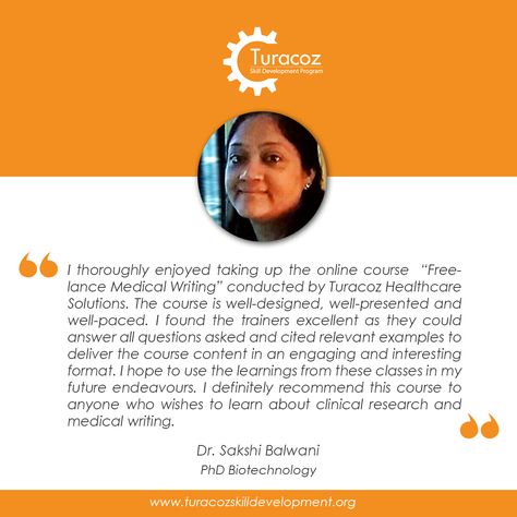 TSDP Student Testimonial: Dr. Sakshi    #turacoz #skilldevelopment #program  #freelance #medicalwriting  #threemonths #certificate #course #student #testimonial  #studentexperience  #14April2020 Student Testimonial Design, Testimonial Design, Student Testimonial, Free Online Courses, Skills Development, Wellness Design, Online Courses, Health Care, Medical