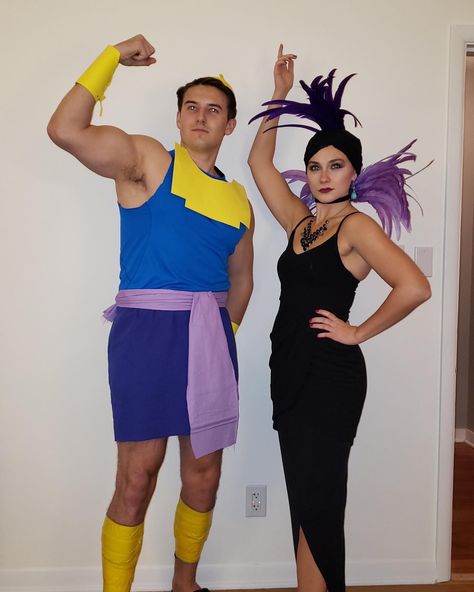 Nostalgia Halloween Costumes, Kuzco And Yzma Costume, Yzma Halloween Costume, Yzma And Kronk Costume Diy, Emperor Kuzco Costume, Kronk And Yzma Costume, Yzma Costume Diy, Izma Costume, Villain Couples Costumes