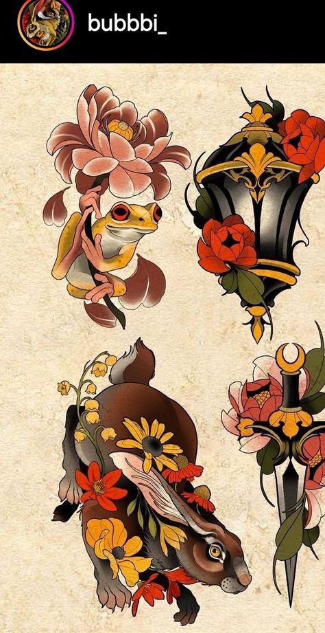 Neo Trad Floral, Neo Traditional Animals, Neo Trad Flowers, Neo Traditional Flowers, Neo Traditional Art, Steampunk Tattoo, Neo Tattoo, Neo Trad Tattoo, Diamond Tattoos