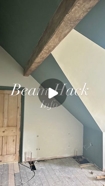 Rebecca Lewis - Home decor, styling & DIY on Instagram: "I thought I’d show you a bit of progress in this room I’m working on. I used the same #beamhack on the landing beams and was pleased with the results so I wanted to use it on the dark, damaged beam in here too. First, I filled the damaged bits and sanded any flaky parts. Next, I put on a couple of coats of cream chalk paint. Once the paint was dry, I started applying the browning wax with a stiff, old brush. It looks rubbish when you first start putting it on but keep working it in and it will start to look more natural. It’s easier to add than take away the wax so just keep adding to it and build it up until it looks good. There are a few bits I need to go back to on mine that look uneven but I’m happy with how it’s looking so Vaulted Ceiling Paint, Painted Ceiling Beams, Painted Beams, Slanted Ceiling, Keep Working, Loft Room, Attic Rooms, Painted Ceiling, Ceiling Beams