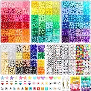 Acerich 4022 Pcs Pony Beads for Friendship Bracelet Making Kit, 96 Colors 5 Boxes Friendship Bracelet Beads 6x9mm Rainbow Kandi Beads with 1000 Pcs Letter Beads for Jewelry Making Friendship Bracelet Making, Headbands Diy, Kandi Beads, Craft Christmas Gifts, Bracelet Making Kit, Beads Hair, Friendship Bracelets With Beads, Tanah Liat, Jewelry Making Kits