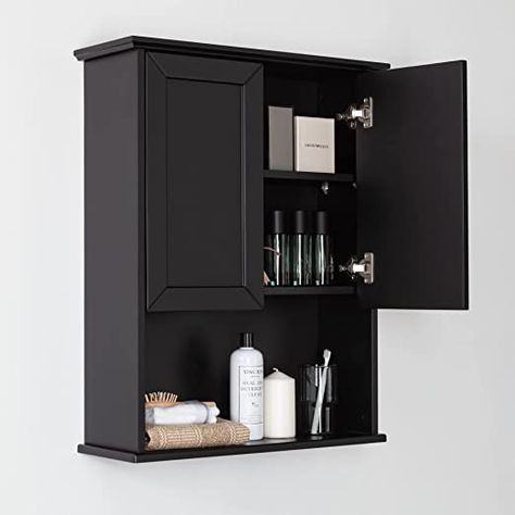 Bathroom Cabinet Over Toilet, Cabinet Above Toilet, Cabinet Over Toilet, Black Bathroom Wall, Wall Bathroom Cabinet, Over Toilet Storage Cabinet, Bathroom Cabinets Over Toilet, Black Cabinets Bathroom, Toilet Storage Cabinet