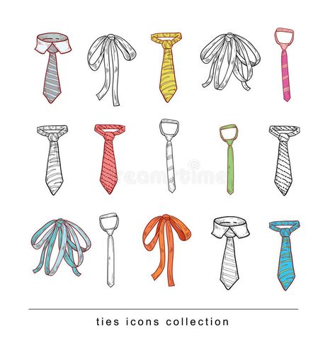 Ties and Bow Ties doodle vector vector illustration Bows And Ties Illustration, How To Draw A Tie, Tie Sketch, Bow Tie Drawing, Tie Illustration, Tie Drawing, Types Of Ties, Tie Outfit, Types Of Bows