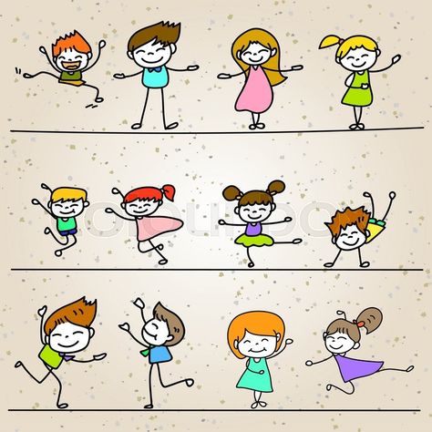 Hand Drawing Cartoon, Stick People, Cartoon People, Drawing Cartoon, Hand Drawing, Stick Figures, Water Colour, Happy People, Happy Kids