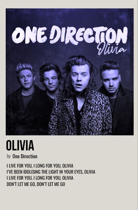 minimal polaroid song poster for olivia by one direction One Direction Songs Aesthetic, Olivia One Direction, Song Profile, Female Duos, 1d Nails, Polaroid Songs, Polaroid Camera Pictures, One Direction Poster, Song Prints