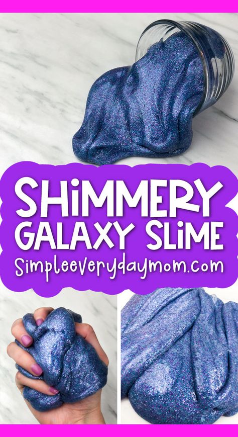 Learn how to make this DIY galaxy slime that's non toxic and easy. This recipe is borax free and is the best recipe for super glittery slime!!! #kids #kidscrafts #kidsactivities #summeractivities #summercrafts #galaxyslime #slime #slimerecipes #easyslimerecipes #kindergarten #elementary #activitiesforboys #diyslime #crafts #forkids #kidsactivities #kidsactivity Space Slime For Kids, Creation Crafts For Elementary Kids, Space Vbs Crafts, Stellar Vbs Crafts, Stellar Vbs 2023 Crafts, Galaxy Dough, Galaxy Slime Recipe, Theme Espace, Space Slime