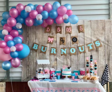 Gender Reveal Ideas Truck Theme, Dirt Bike Themed Gender Reveal, Gender Reveal Car Burnout, Trucks Or Bows Gender Reveal, Motorcycle Burnout Gender Reveal, Truck Themed Gender Reveal, Gender Reveal Burnouts Or Bows, Gender Reveal Dirtbike Theme, Gender Reveal Ideas Burnout