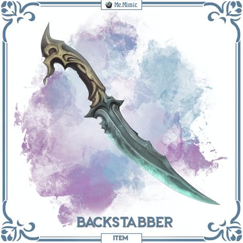 What is the favorite weapon of nobles and (soon-to-be) kings? Of course the dagger in the back. So, here it is: the backstabber!

Art by Midjourney. Backstabber Art, Fantasy Dagger Art, Dnd Crossbow, Dagger Concept Art, Dnd Dagger, Dnd Jester, Homebrew Items, Fantasy Dagger, Dnd Magic