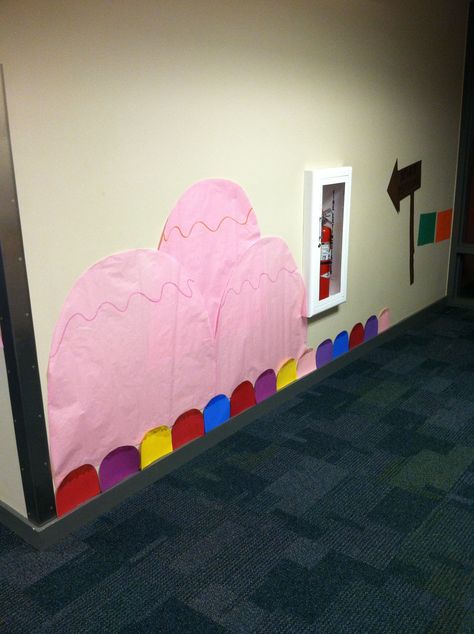 Candyland Cubicle Decorations, Candyland Office Decorations, Candyland Office Theme, Candy Land Office Decorations, Gumdrop Mountain Decorations, Gumdrop Mountain Decorations Candy Land, Gumdrop Mountain, Candy Theme Classroom, Gymnastics Meet