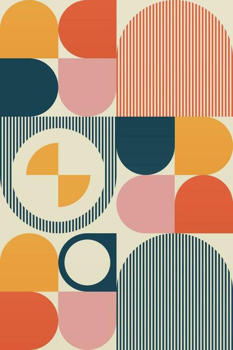 Abstract Geometric Bauhaus Wall Decoration Poster. Mid Century Modern Wall Art Bauhaus Design Pattern, Bauhaus Pattern, Panoramic Wallpaper, Wallpaper Geometric, Pattern Design Inspiration, Mural Ideas, Mid Century Modern Wall Art, Mid Century Modern Walls, Protein Bar