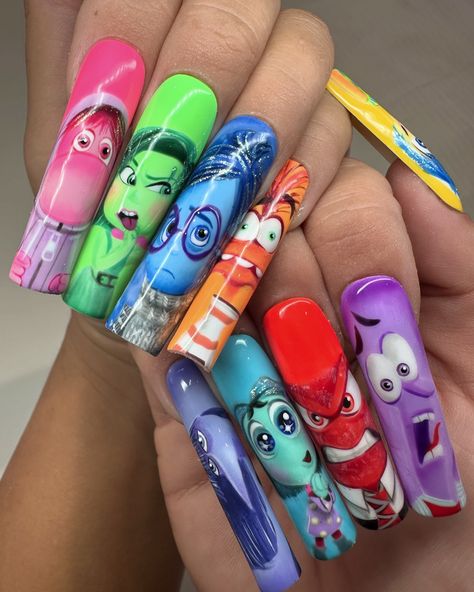 INSIDE OUT 2 nails .. photo dump🧠🌈☁️ Which emotion do you relate to the most???? Swipe for a closer look of the thumbs👉🏼👉🏼👉🏼 #insideout2 #disney #pixar #disneynails #insideoutnails #explore #handpainted #nailart #disneypressons #emotions Nails Photo, Disney Nail, Inside Out 2, Disney Nails, Photo Dump, Disney Pixar, Nail Inspo, Pixar, Inside Out