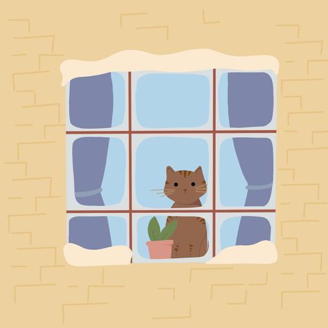 A cat looking outside through the snow. Cat In Window Illustration, Window Illustration, Winter Window, The Snow, A Cat, Like Button, Pinterest Likes, Saying Goodbye