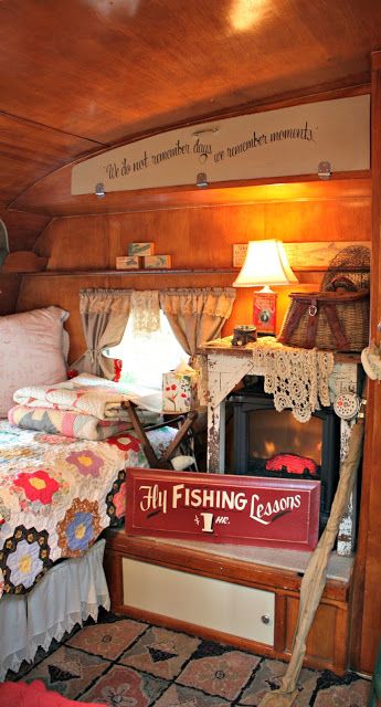 This is actually inside a little camper with a fishing theme but has some great decorating ideas - cuteness...  Carolina Country Living Vintage Camper Interior, Camper Interior Design, Country Living Fair, Camping Vintage, Trailer Decor, Vintage Housewife, Trailer Interior, Vintage Rv, Living Vintage