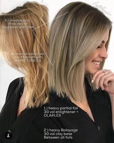 How cool is it that Lauren Wheeler (@Lo_Wheelhouse), a stylist and owner of Wheelhouse Salon in San Clemente Beach, CA, so efficiently—and generously—shares her process and formula on Instagram with these photos and text? Very cool. "I applied my foils ear-to-ear and part way down the crown and I foiled mostly the dark roots," says Wheeler. Read both the instructions on the image and those below to see how his talented colorist transitioned her client's warm blonde into an icy beige blonde. Beige Blonde Formula, Dark Beige Blonde Hair, San Clemente Beach, Beige Blonde Hair, Beige Blond, Blond Balayage, Ombre Hair Blonde, Warm Blonde, Beige Blonde