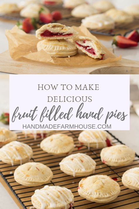 How To Make Delicious Fruit Filled Hand Pies - Handmade Farmhouse How To Freeze Hand Pies, Hand Held Fruit Pies, Fruit Hand Pies Baked, Fruit Filled Desserts, Hand Held Pies Desserts, Baked Hand Pies Recipes Fruit, Individual Fruit Pies, Hand Pie Mold Recipes, Hand Pie Molds