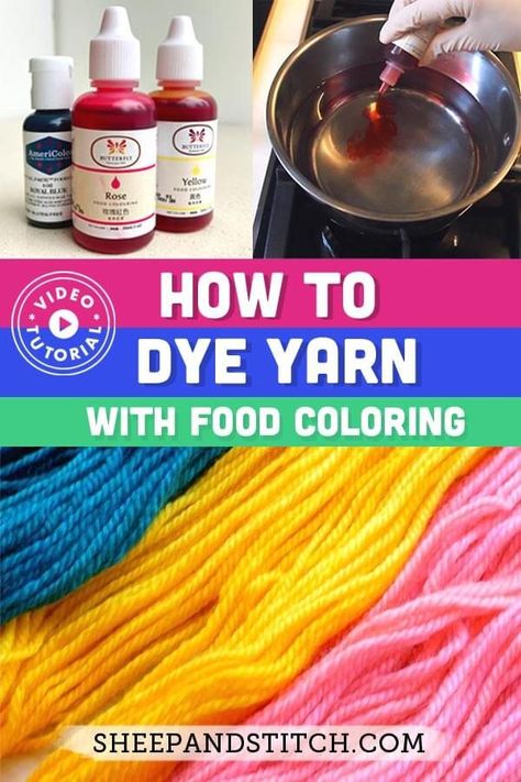 How to dye yarn with food coloring | for beginners! How To Dye Wool Yarn, How To Dye Acrylic Yarn, How To Dye Yarn, How To Dye Polyester, Coloring For Beginners, Coloring Video, Dye Yarn, Dyeing Yarn, Cloud Craft