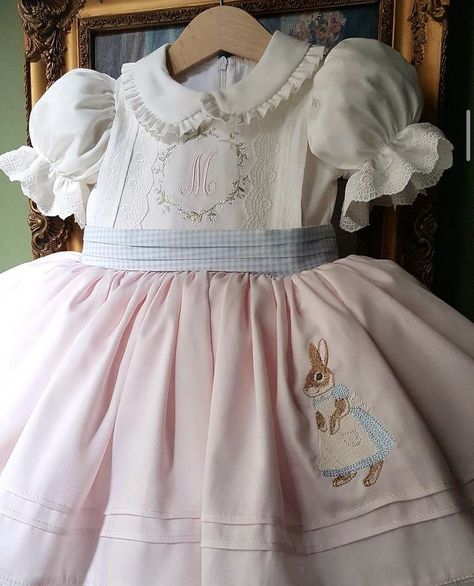 Rabbit Embroidery, Ball Gown Dress, Childrens Clothes Girls, Pink And White Dress, Girls Casual Dresses, Princess Ball Gowns, Pink Rabbit, Ball Gown Dresses