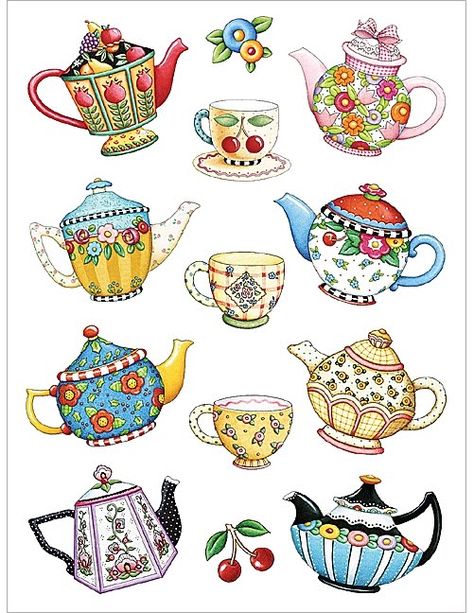 mary engelbreit flowers | ... teapot illustrations, she is well-known for her cherries & flowers طقم شاي, Mary Englebreit, Clay Teapots, Mary Engelbreit, Pola Sulam, Teapots And Cups, Tea Art, Art Journals, 그림 그리기