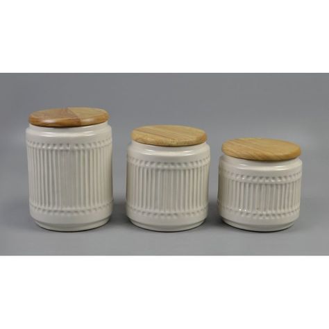 Gracie Oaks Ribbed 3 Piece Kitchen Canister Set | Wayfair 3 Piece Kitchen Canister Set, Kitchen Cannisters, Pineapple Kitchen, Copper Canisters, Ceramic Containers, Glass Kitchen Canisters, Ceramic Kitchen Canisters, Ceramic Canister Set, Kitchen Storage Canisters