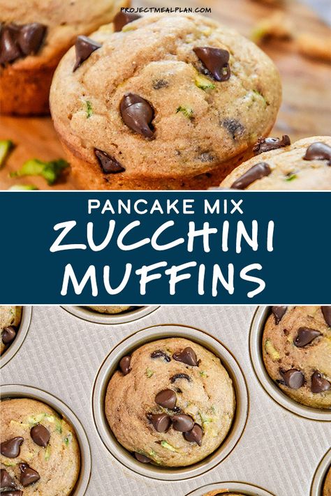 Fluffy, soft, and delicious zucchini muffins made without flour! These Pancake Mix Zucchini Muffins are meal prep friendly, freezer-friendly, and made in one bowl. Perfect for busy mornings or snack on the go! #zucchinimuffins #pancakemix #kodiakcakes Pancake Mix Cookies, Pancake Mix Muffins, Snack On The Go, Protein Pancake Mix, Zucchini Pancakes, Pancake Mix Recipes, Kodiak Cakes, Egg Sandwich, Breakfast Meal