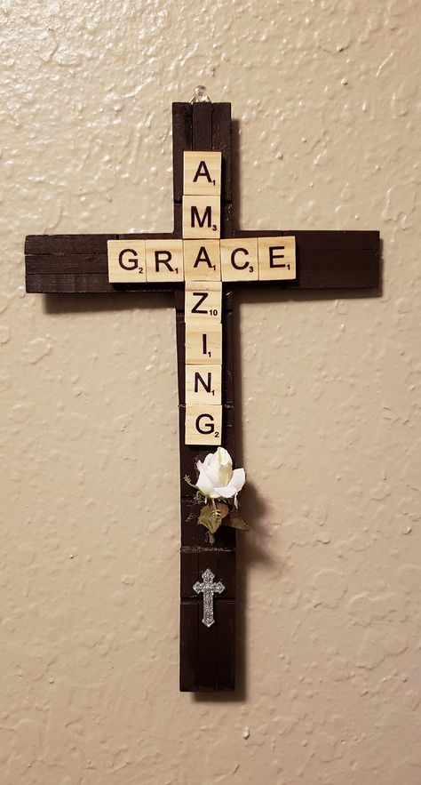 Custom made to order Cross Ideas Diy, Wooden Cross Decor, Cross Crafts For Adults, Wall Of Crosses Ideas, Crosses Decor On Wall, Dollar Tree Crafts Diy Bedroom, Cross Wood Projects, Jenga Cross, Jenga Block Cross