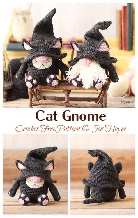 Amigurumi Cat Gnome Crochet Free Pattern Crochet Gnomes Free Pattern, Crocheted Decorations, Amigurumi Cat Free Pattern, Crocheted Gnomes, Cat Gnome, Crochet Gnomes Pattern Free, Gnomes Crochet, Crochet Gnomes, Gnome Ideas