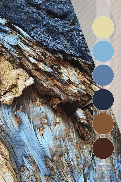 Blue Brown Silver Color Palettes, Brown Blue White Aesthetic, Blue And Brown Color Pallete, Wooden Colour Palette, Blue Brown Bathroom Ideas, Blue Brown Moodboard, Complimentary Colors For Blue, Blue Brown Tan Color Palette, Color Pallete With Brown