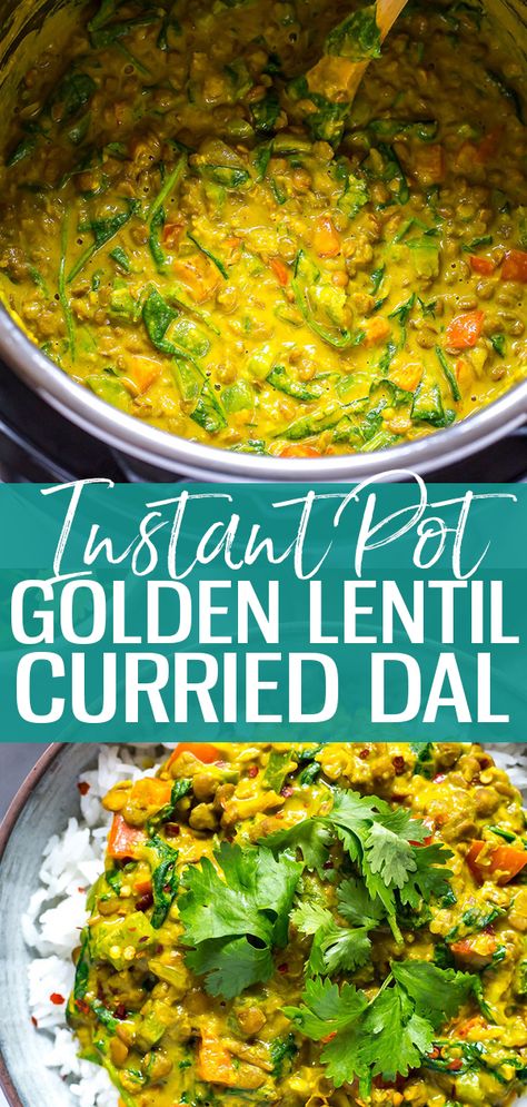 This Instant Pot Dal is like a thick curried lentil soup just bursting with flavour and delicious spices - it's a creamy coconut milk based lentil stew that is hearty enough to satisfy your appetite even though it's vegan, and you should have most ingredients in your pantry at home! || Eating Instantly #mealprep #instantpotrecipes #dinnerrecipes #eatinginstantly Instant Pot Dal, Lentil Recipes Easy, Curried Lentil Soup, Vegan Instant Pot Recipes, Pot Recipes Easy, Healthy Instant Pot Recipes, Lentil Stew, Lentil Curry, Lentil Recipes