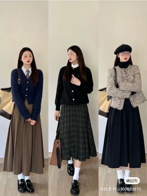 Embrace the chill with style ❄️ Korean Winter Dress Outfit, Cute Long Skirt Outfits Korean, Fall Fashion Japan, Korean Winter Skirt Outfit, Korean Long Skirt Outfits For Winter, Cute Korean Outfits Winter, Work Outfits Retail, Long Skirt Korean Outfit, Long Skirt Outfits Korean Style