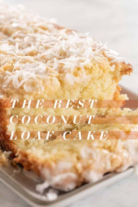 This coconut loaf cake is full of buttery, coconut flavor! It's easy to make and has a 3 ingredient homemade coconut glaze poured over the top. Coconut Pound Cake, Coconut Glaze, Coconut Loaf Cake, Coconut Loaf, Coconut Pound Cakes, Coconut Baking, Coconut Cake Recipe, Coconut Bread, Coconut Desserts