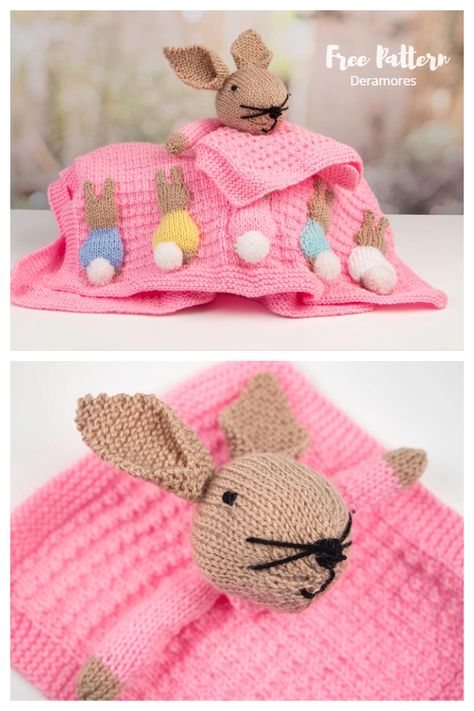 Bunny Blanket Buddy, Easter Knits, Diy Macrame Projects, Baby Knitting Patterns Free Newborn, Knit Throw Blanket Pattern, Bunny Baby Blanket, Knit Bunny, Knitted Bunnies, Bunny Knitting Pattern