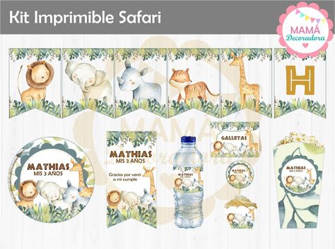 Mamá Decoradora: Kit imprimible Safari, kit imprimible jungla, kit imprimible selva, animalitos de la selva Safari Candy Bar, Safari Baby Shower Boy, Animal Party Decorations, Baby Mini Album, Lion King Birthday, Jungle Baby Shower, Safari Birthday, Safari Party, Baby Birthday Party