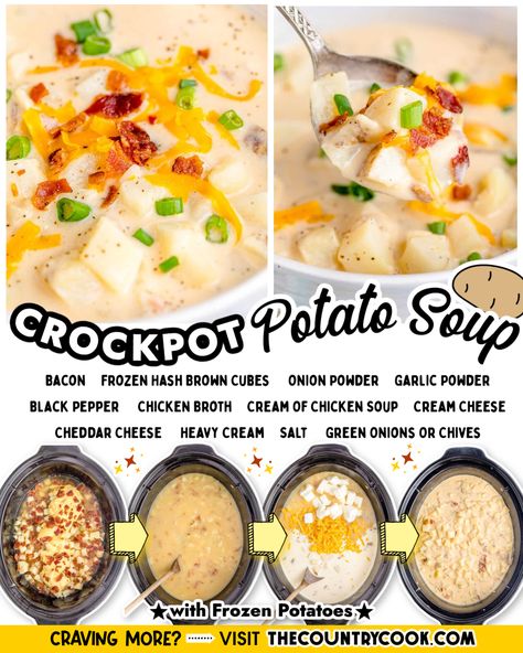 Potato Soup With Frozen Potatoes, Soup With Frozen Potatoes, Crock Pot Potato Soup, Crock Pot Potato, Crockpot Potato Soup, Slow Cooker Potato, Crockpot Potato, Thick Soup, Slow Cooker Potato Soup