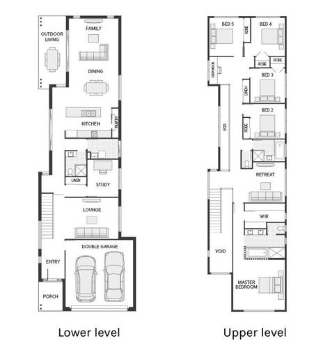 Long Narrow House, House Plans 2 Storey, Split Level House Plans, House Plans 2 Story, Duplex Floor Plans, Narrow House Designs, Narrow House Plans, Narrow Lot House, Duplex Plans